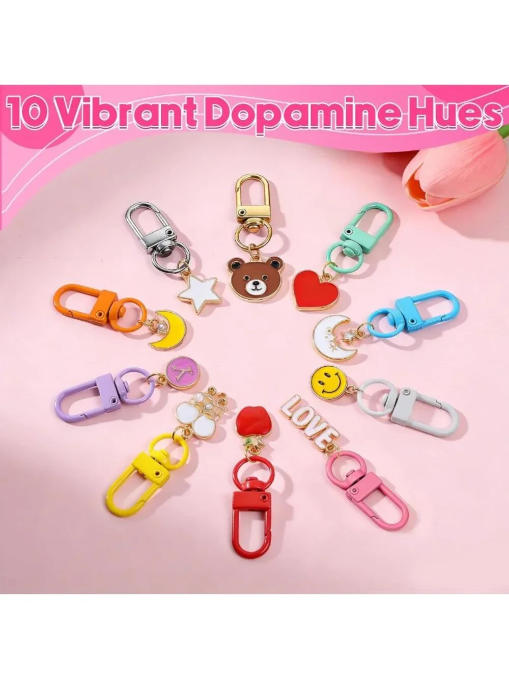 100PCS Colorful Keychain Clips - Metal Lobster Claw Clasps & 360° Swivel Hooks
